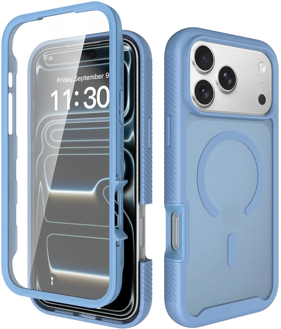 iPhone 18 Pro Max Hoesje Full Protect 360° Cover met MagSafe Matte Licht Blauw afbeelding 1