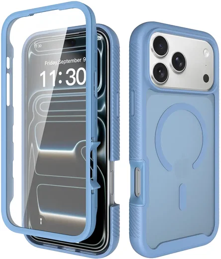 iPhone 18 Pro Max Hoesje Full Protect 360° Cover met MagSafe Matte Licht Blauw afbeelding 1