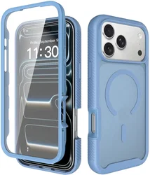 iPhone 18 Pro Max Hoesje Full Protect 360° Cover met MagSafe Matte Licht Blauw afbeelding