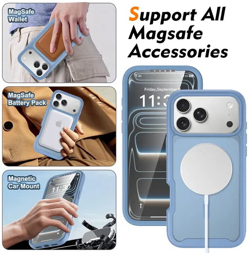 iPhone 18 Pro Max Hoesje Full Protect 360° Cover met MagSafe Matte Licht Blauw afbeelding 8