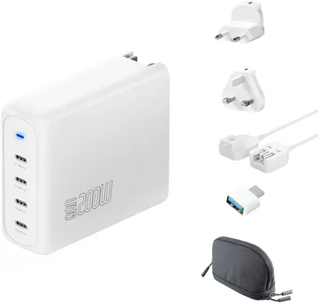 4smarts GaN Flex Pro 200W PD Oplader met Wereldstekker en 4 USB-C Poorten Wit