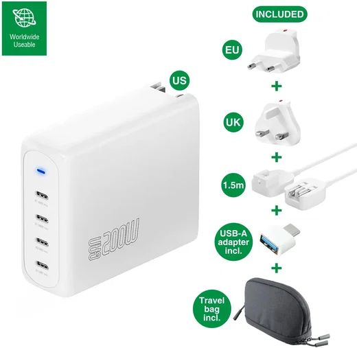 4smarts GaN Flex Pro 200W PD Oplader met Wereldstekker en 4 USB-C Poorten Wit afbeelding 9