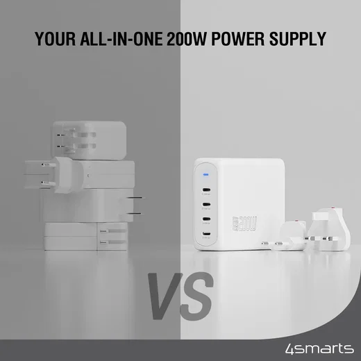 4smarts GaN Flex Pro 200W PD Oplader met Wereldstekker en 4 USB-C Poorten Wit afbeelding 3