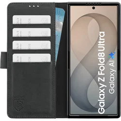 Rosso Deluxe Samsung Galaxy Z Fold 8 Ultra Hoesje Echt Leer Book Case Zwart afbeelding