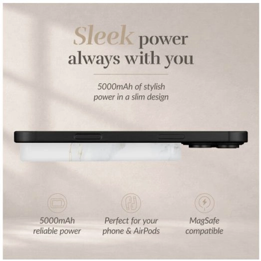 MIO 5.000 mAh Draadloze MagSafe Powerbank Reisformaat 15W White Marble afbeelding 5