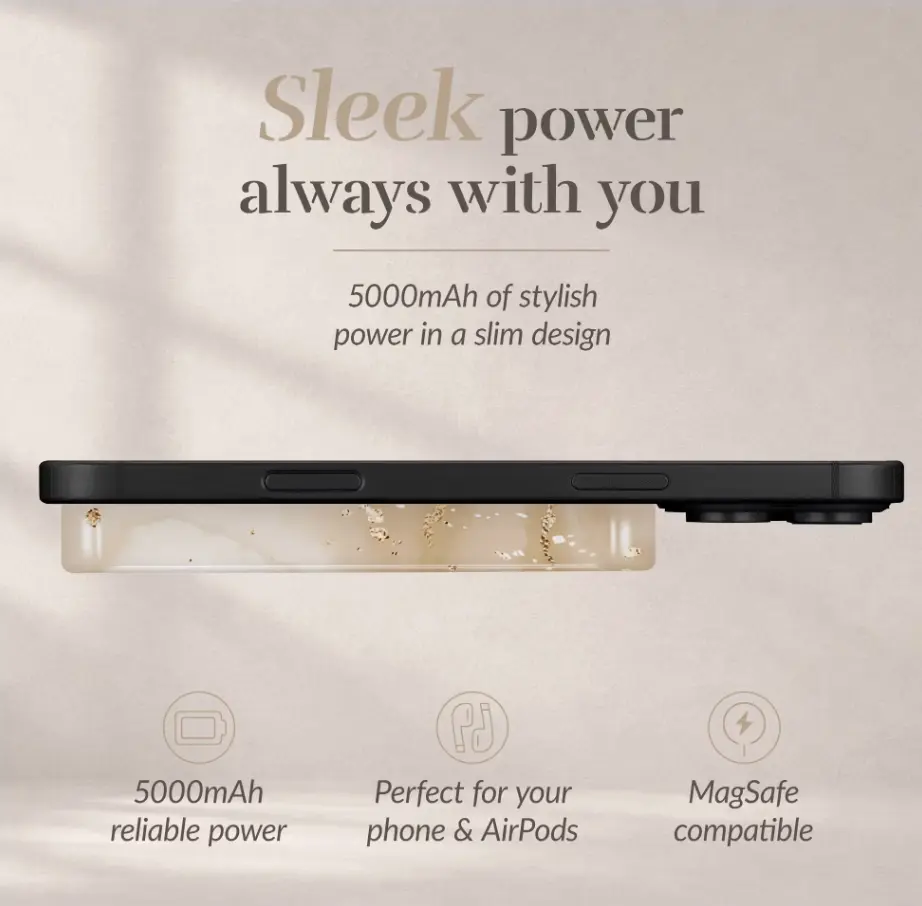 MIO 5.000 mAh Draadloze MagSafe Powerbank Reisformaat 15W Gold Marble afbeelding 6