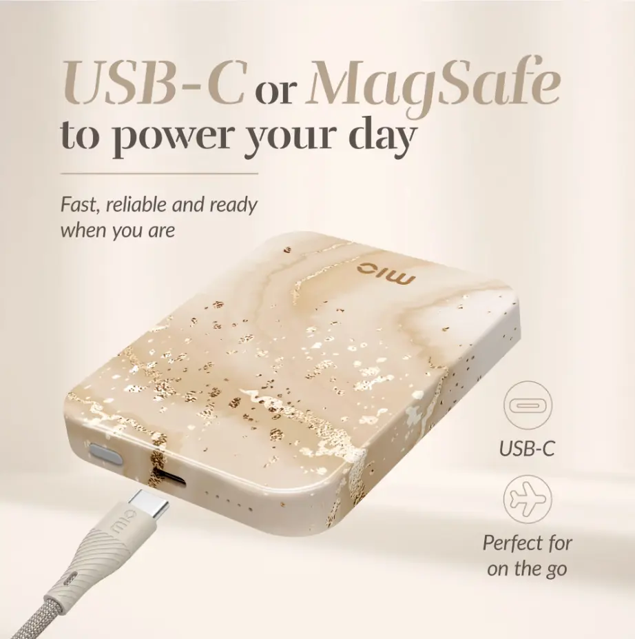 MIO 5.000 mAh Draadloze MagSafe Powerbank Reisformaat 15W Gold Marble afbeelding 8