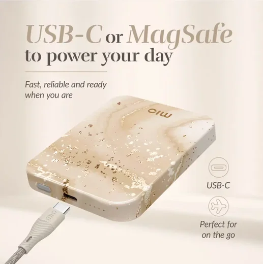 MIO 5.000 mAh Draadloze MagSafe Powerbank Reisformaat 15W Gold Marble afbeelding 8