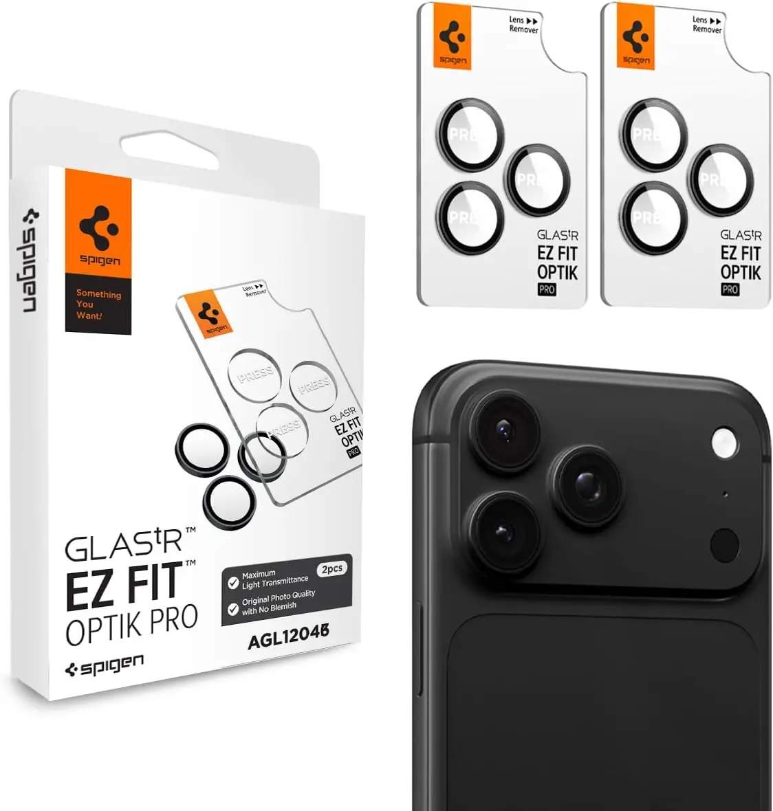 Spigen EZ Fit Optik Pro iPhone 18 Pro (Max) Camera Protector Donker Grijs 2-Pack afbeelding 1
