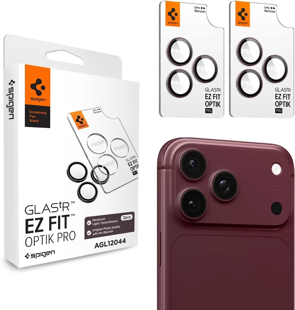 Spigen EZ Fit Optik Pro iPhone 18 Pro (Max) Camera Protector Burgundy 2-Pack afbeelding 1