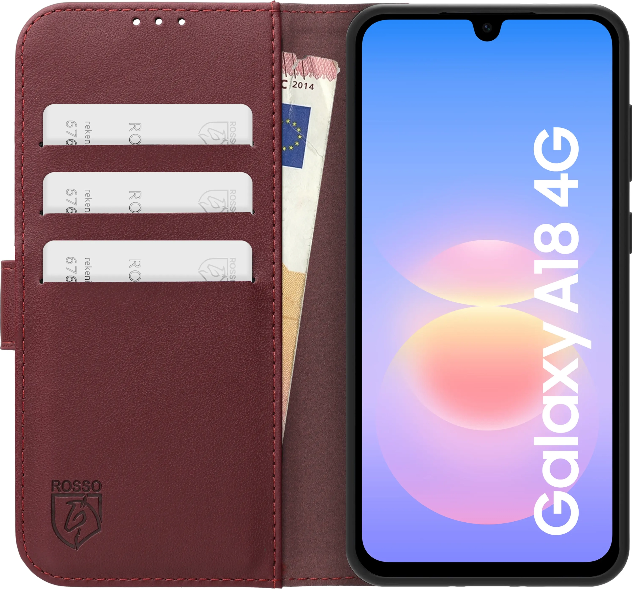Rosso Element Modern Samsung Galaxy A18 Hoesje Book Case Wallet Burgundy afbeelding 3