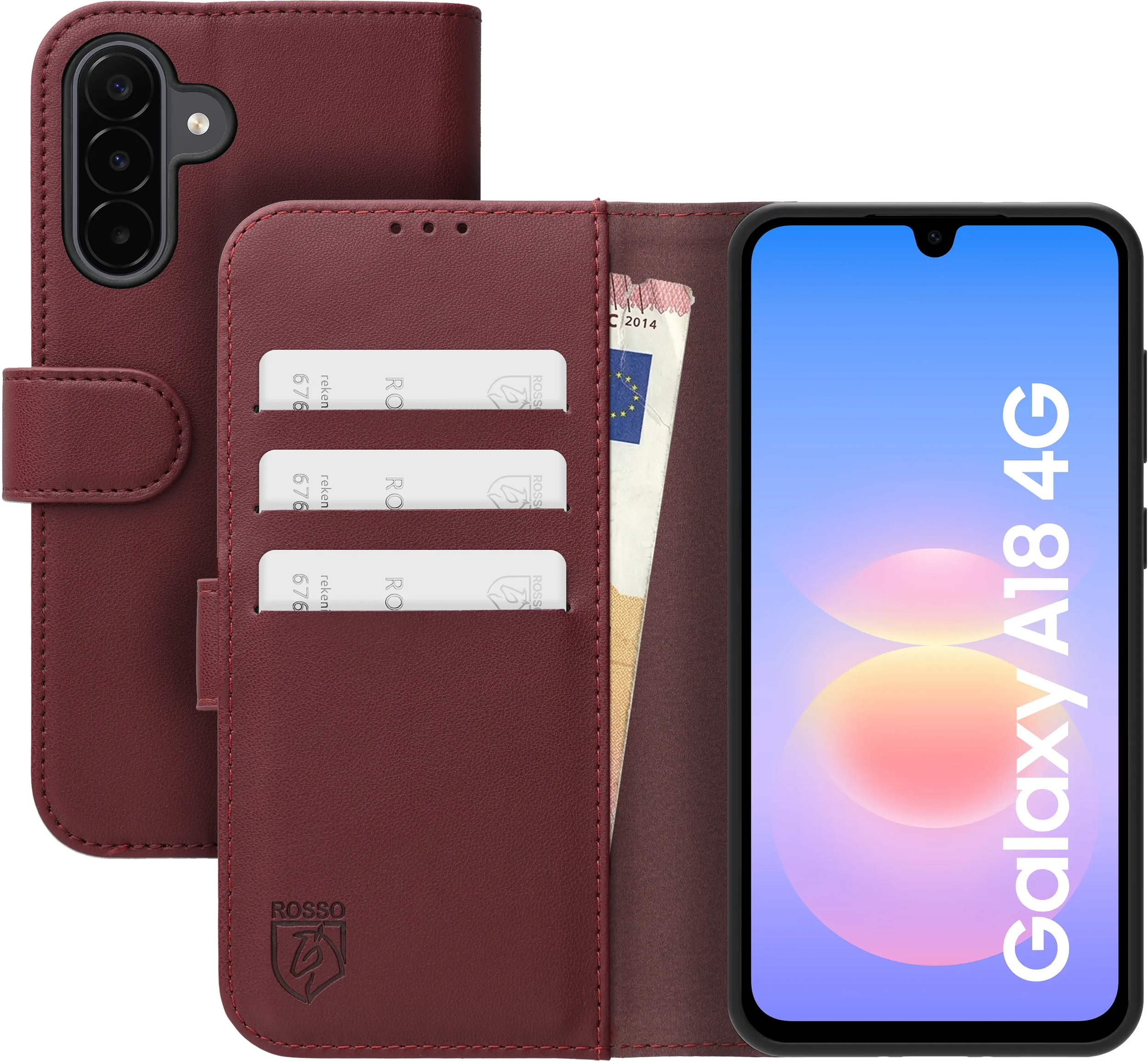Rosso Element Modern Samsung Galaxy A18 Hoesje Book Case Wallet Burgundy afbeelding 1