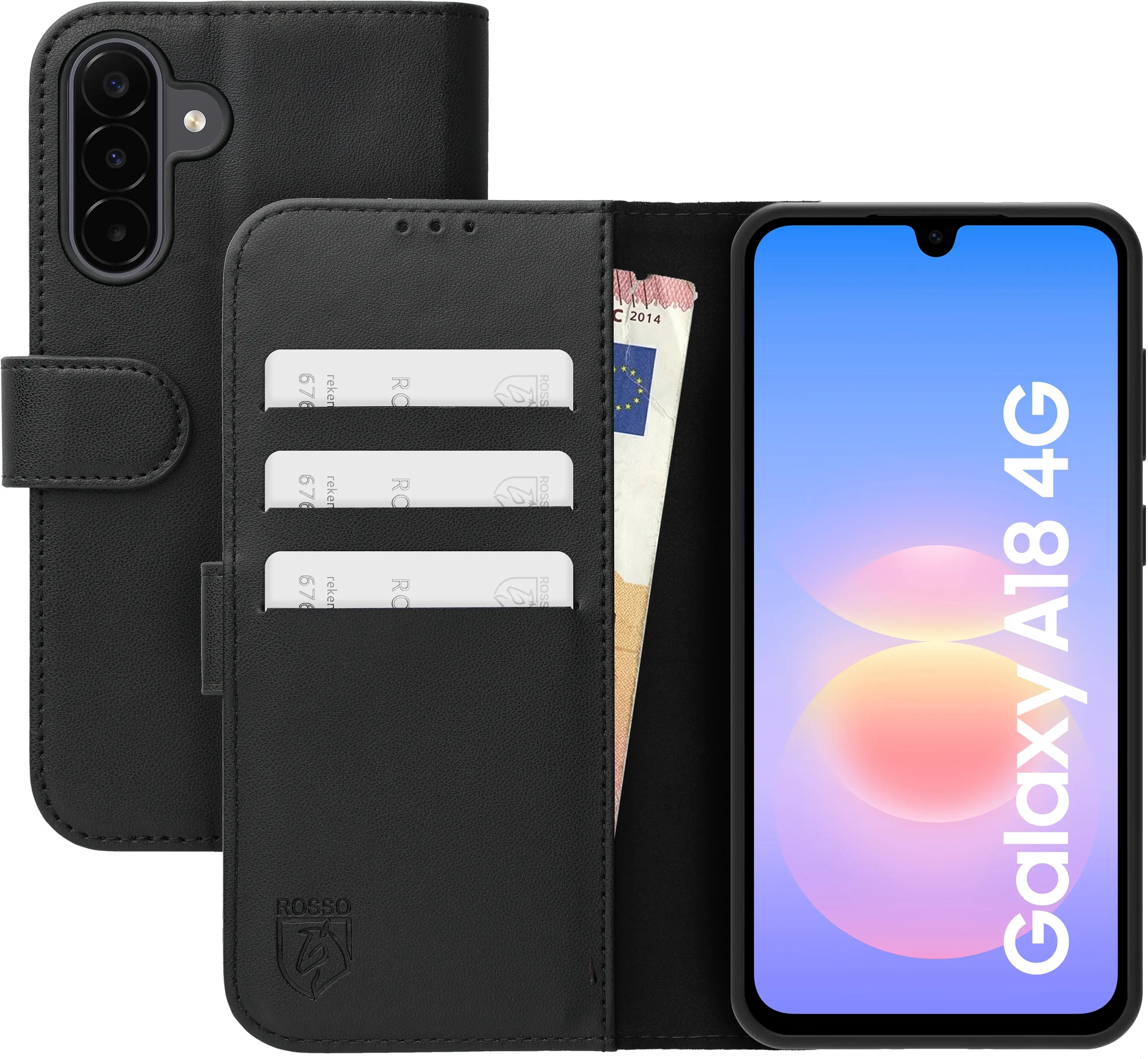 Rosso Element Modern Samsung Galaxy A18 Hoesje Book Case Wallet Zwart afbeelding 1