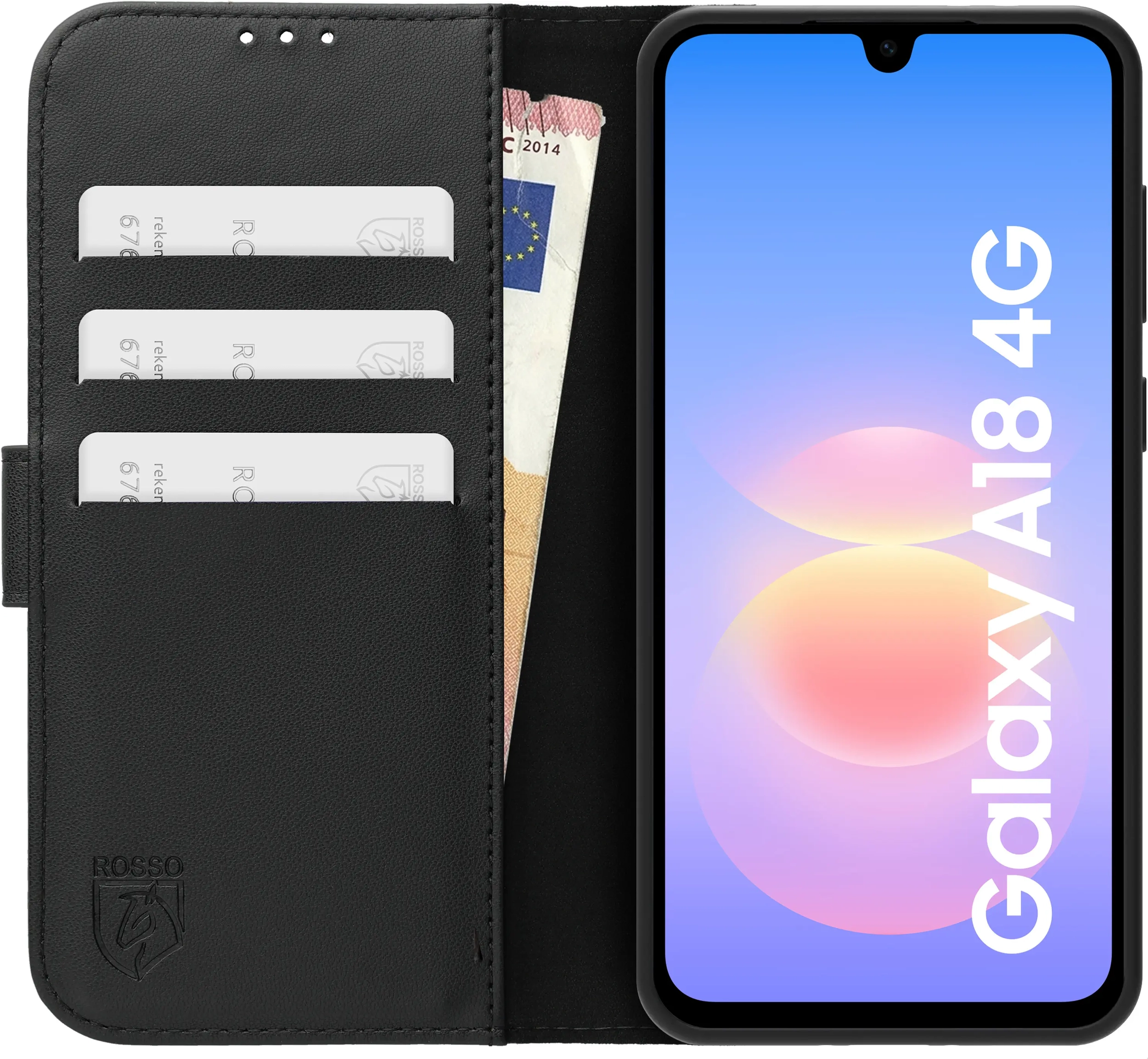 Rosso Element Modern Samsung Galaxy A18 Hoesje Book Case Wallet Zwart afbeelding 3