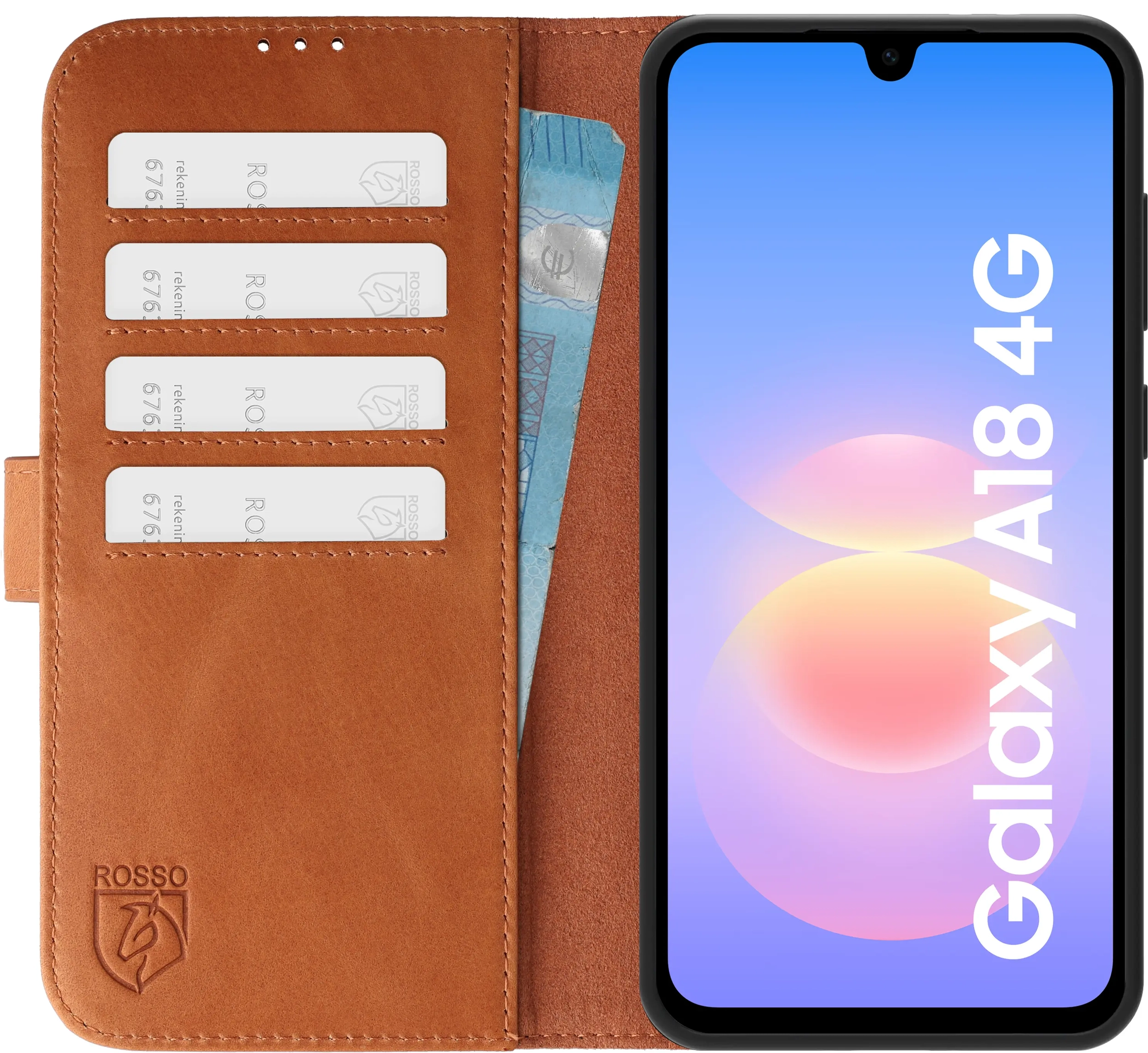 Rosso Deluxe Samsung Galaxy A18 Hoesje Echt Leer Book Case Bruin afbeelding 1