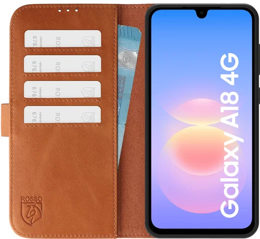Rosso Deluxe Samsung Galaxy A18 Hoesje Echt Leer Book Case Bruin afbeelding 1