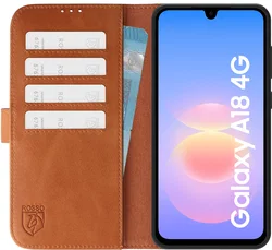 Rosso Deluxe Samsung Galaxy A18 Hoesje Echt Leer Book Case Bruin afbeelding