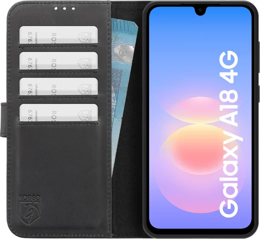 Rosso Deluxe Samsung Galaxy A18 Hoesje Echt Leer Book Case Zwart afbeelding 1