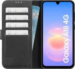 Rosso Deluxe Samsung Galaxy A18 Hoesje Echt Leer Book Case Zwart afbeelding
