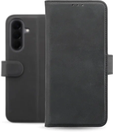 Rosso Deluxe Samsung Galaxy A18 Hoesje Echt Leer Book Case Zwart afbeelding 2