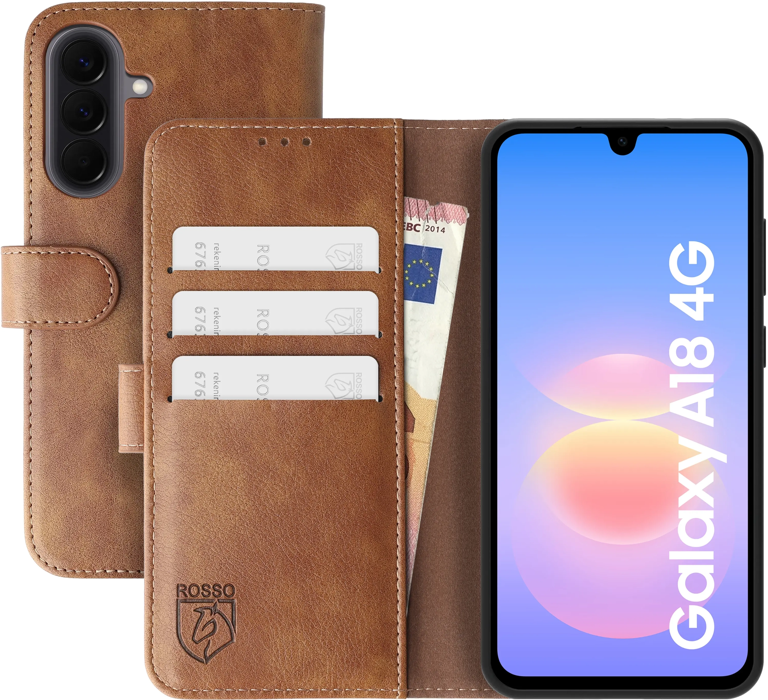 Rosso Element Samsung Galaxy A18 Hoesje Book Case Wallet Bruin afbeelding 1