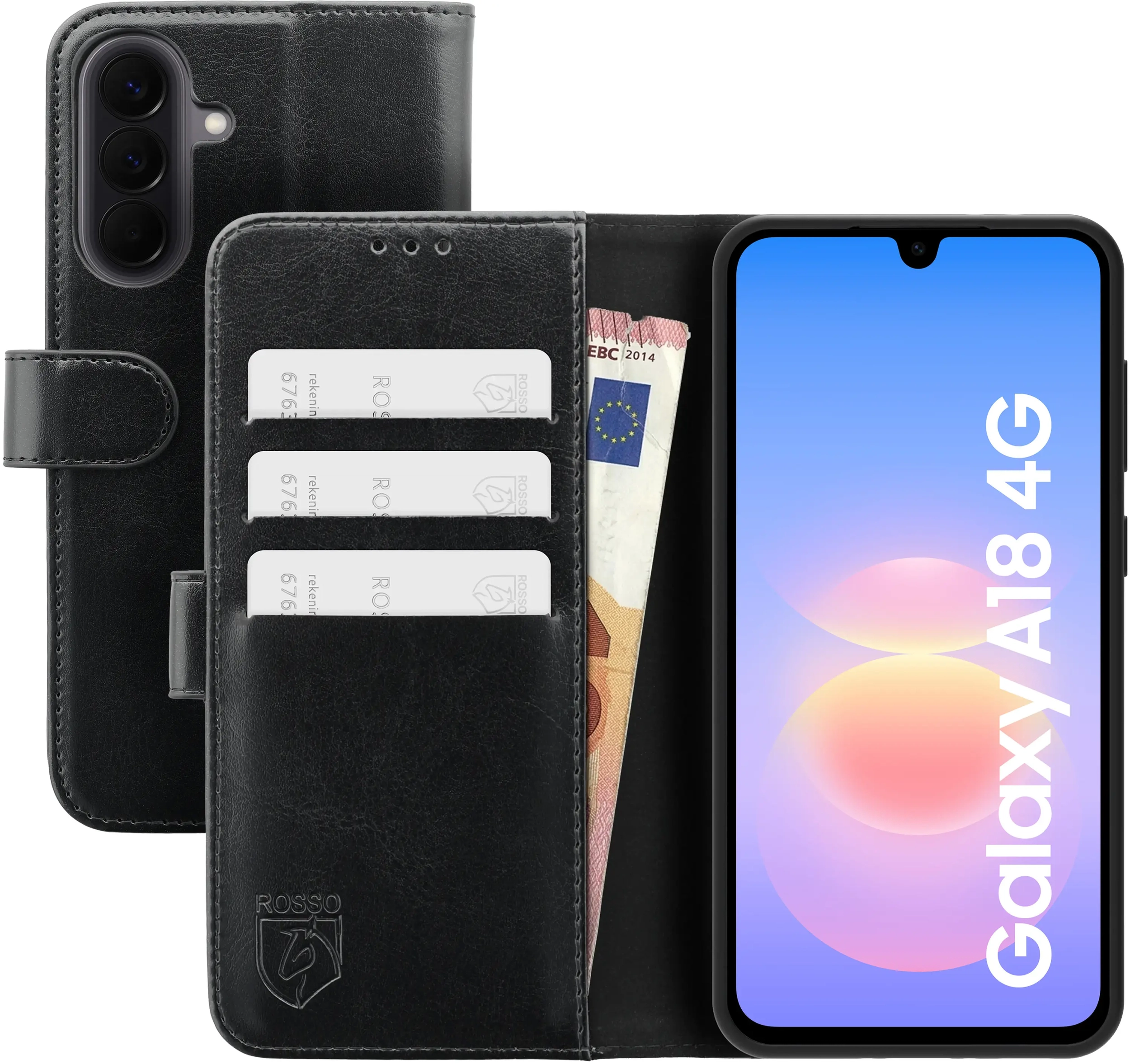 Rosso Element Samsung Galaxy A18 Hoesje Book Case Wallet Zwart afbeelding 1