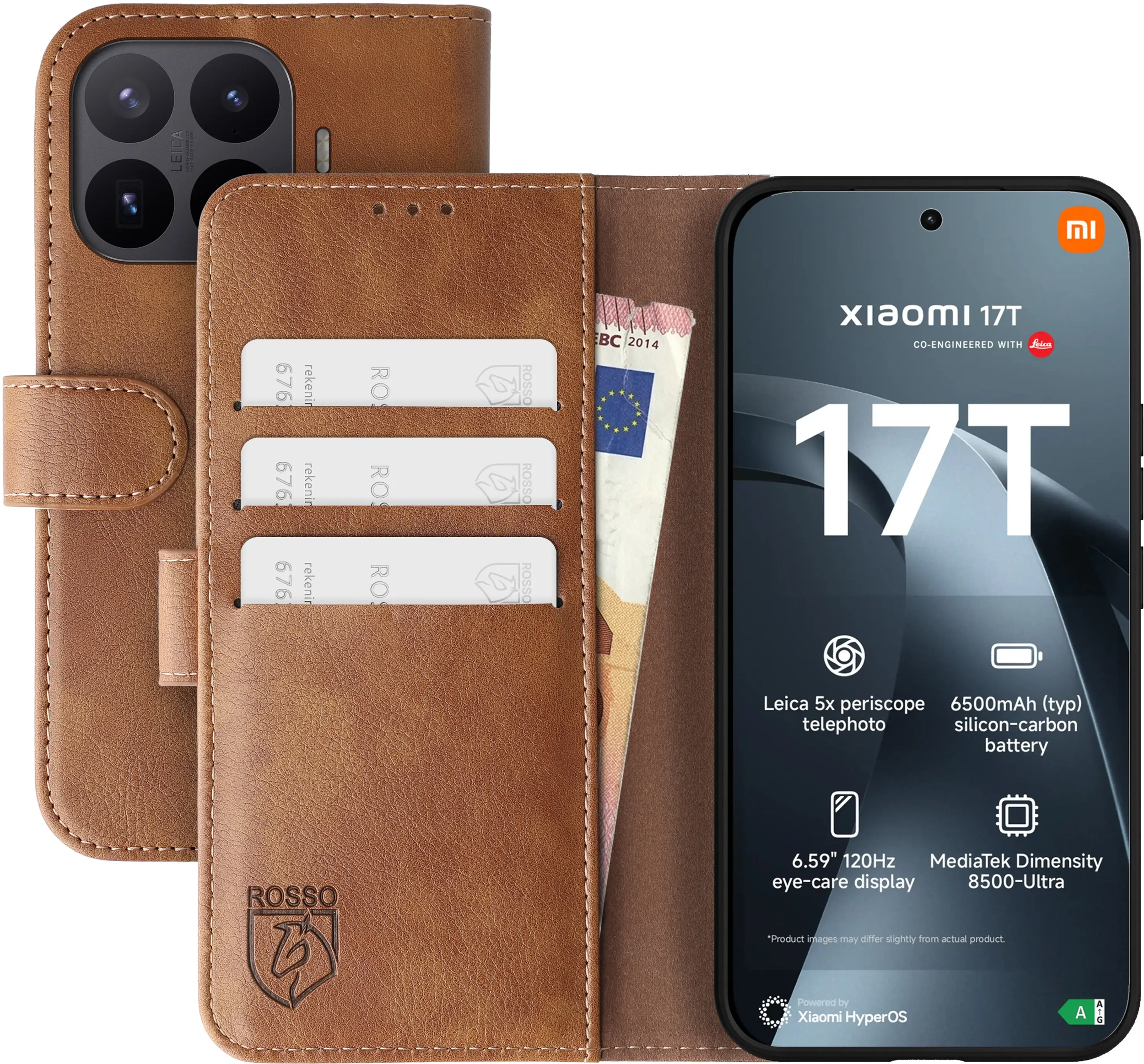 Rosso Element Xiaomi 17T Hoesje Book Case Wallet Bruin afbeelding 1