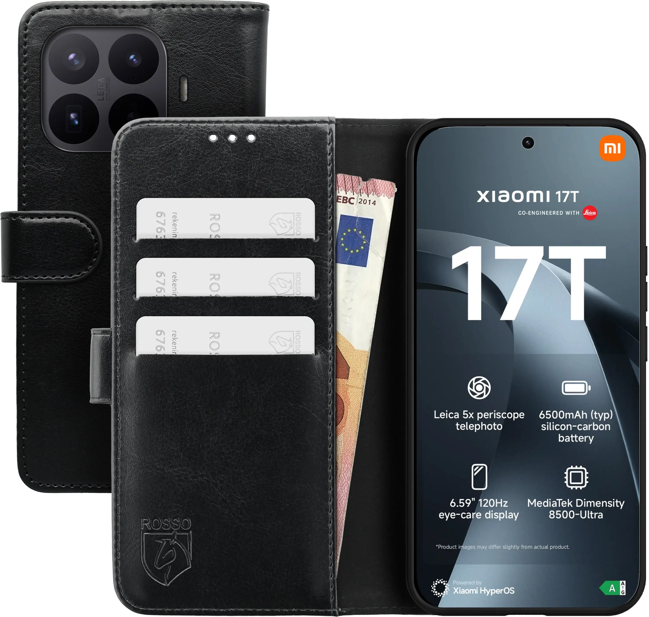 Rosso Element Xiaomi 17T Hoesje Book Case Wallet Zwart afbeelding 1