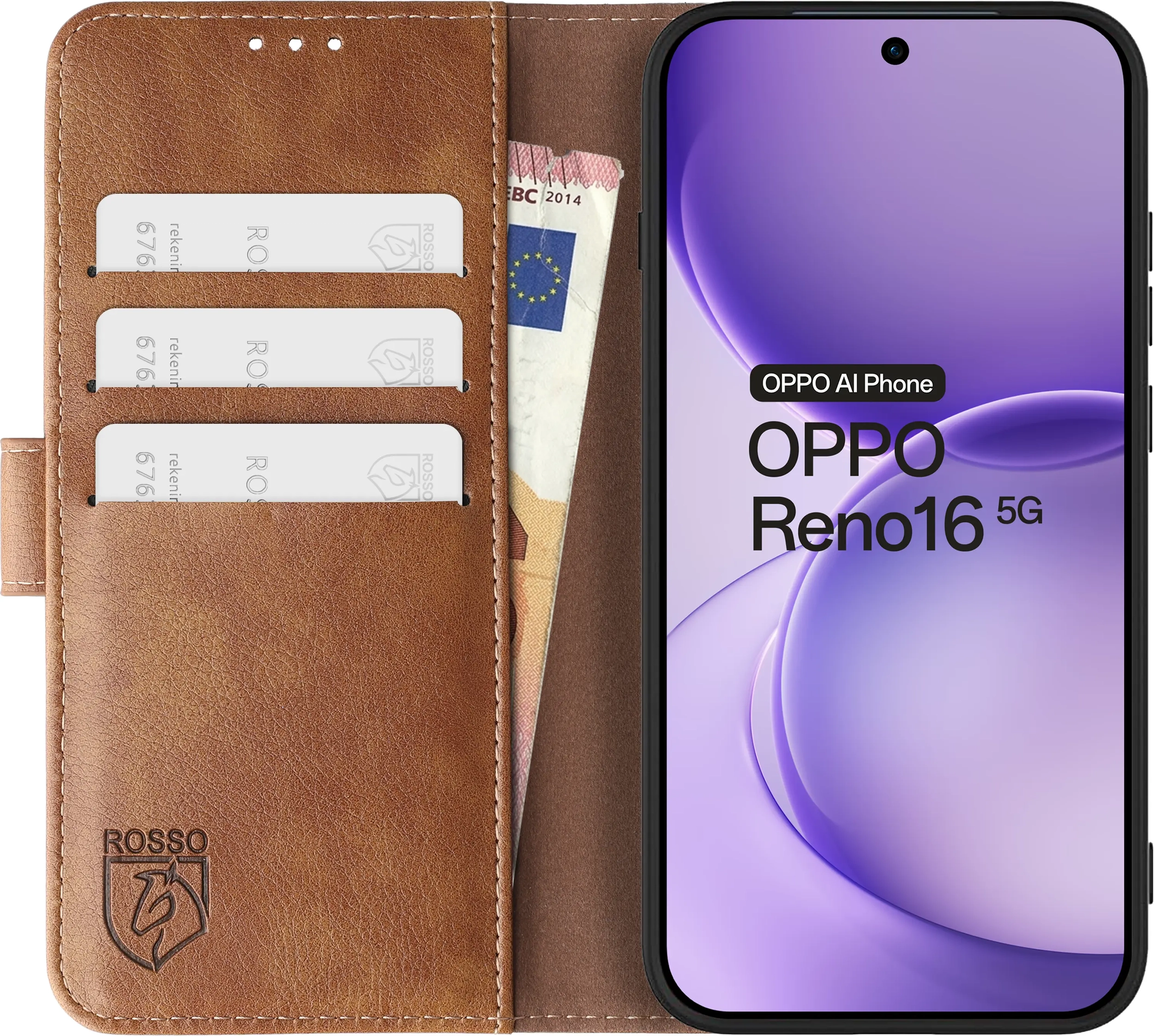 Rosso Element Oppo Reno 16 Hoesje Book Case Wallet Bruin afbeelding 11