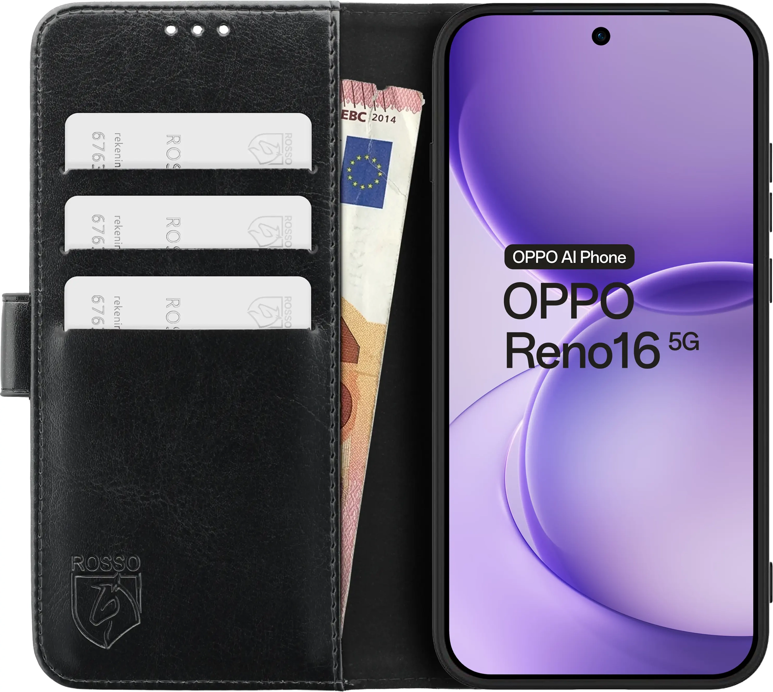 Rosso Element Oppo Reno 16 Hoesje Book Case Wallet Zwart afbeelding 6