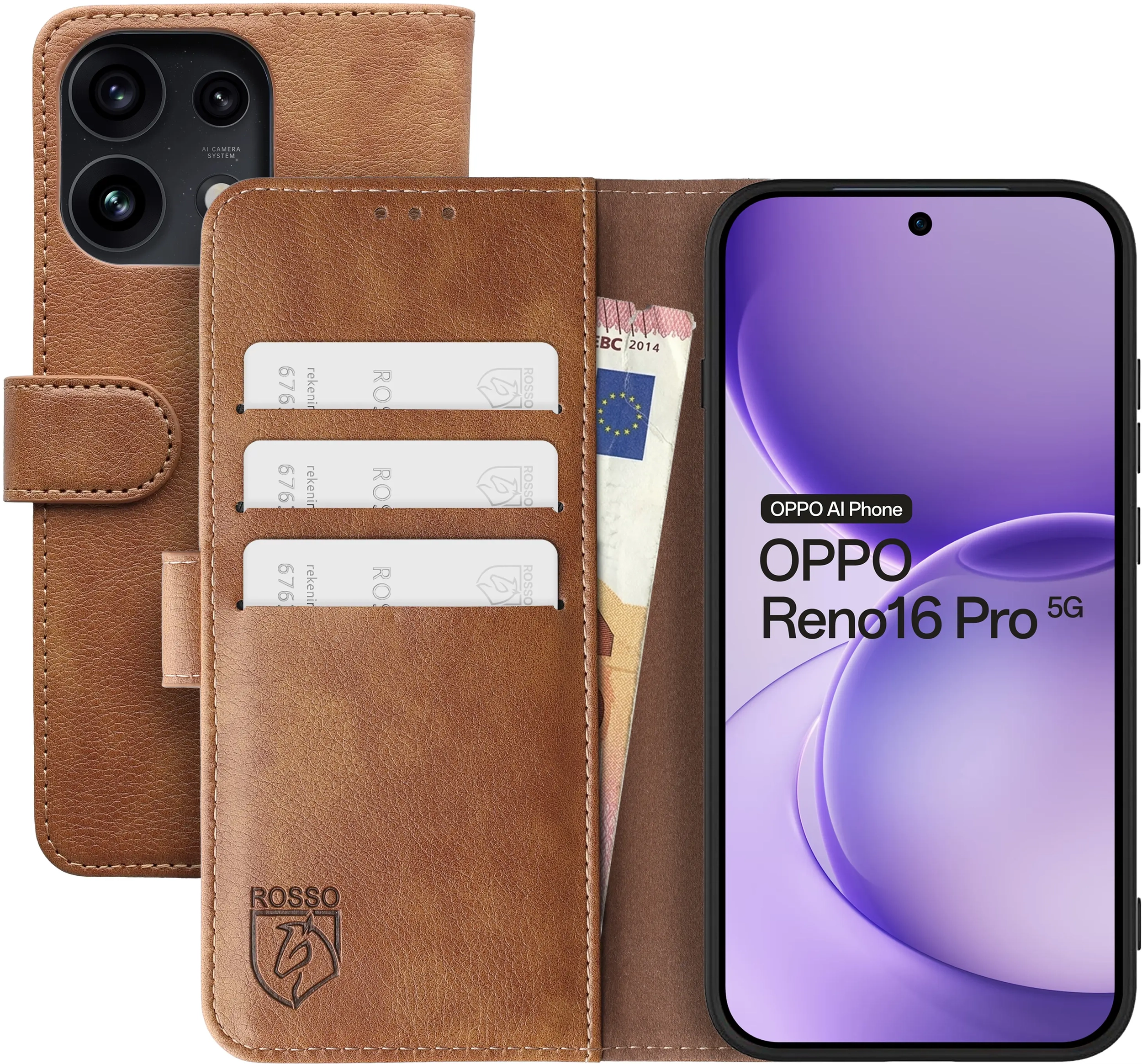 Rosso Element Oppo Reno 16 Pro Hoesje Book Case Wallet Bruin afbeelding 1