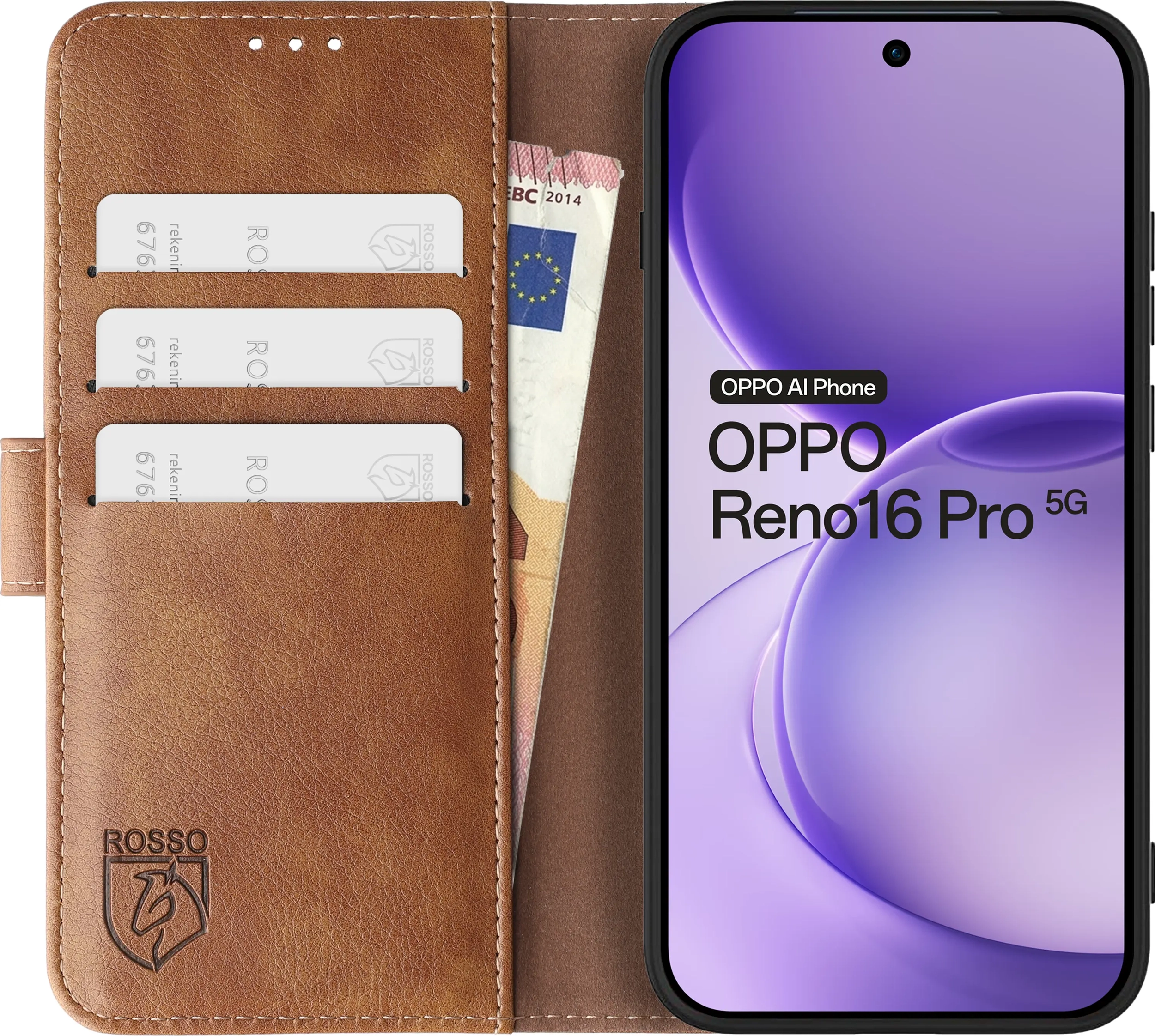Rosso Element Oppo Reno 16 Pro Hoesje Book Case Wallet Bruin afbeelding 10