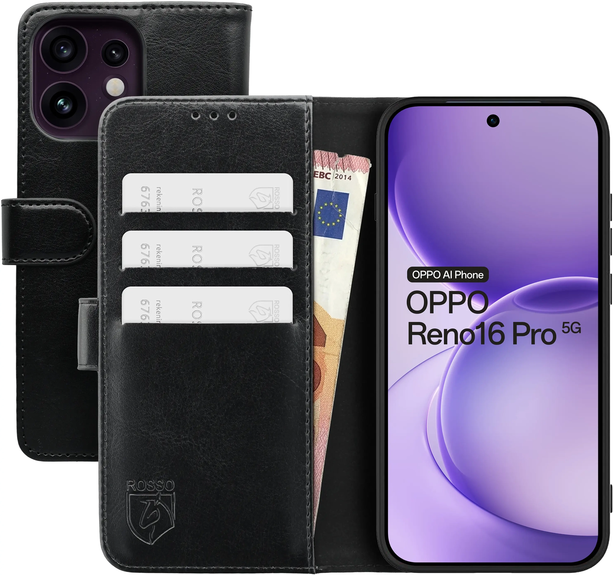 Rosso Element Oppo Reno 16 Pro Hoesje Book Case Wallet Zwart afbeelding 1