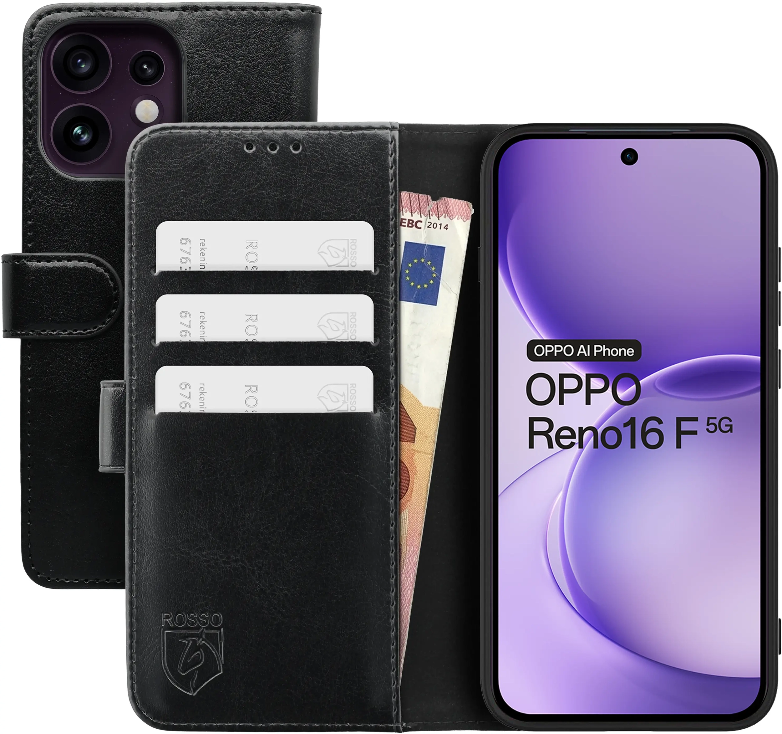 Rosso Element Oppo Reno 16 F Hoesje Book Case Wallet Zwart afbeelding 1
