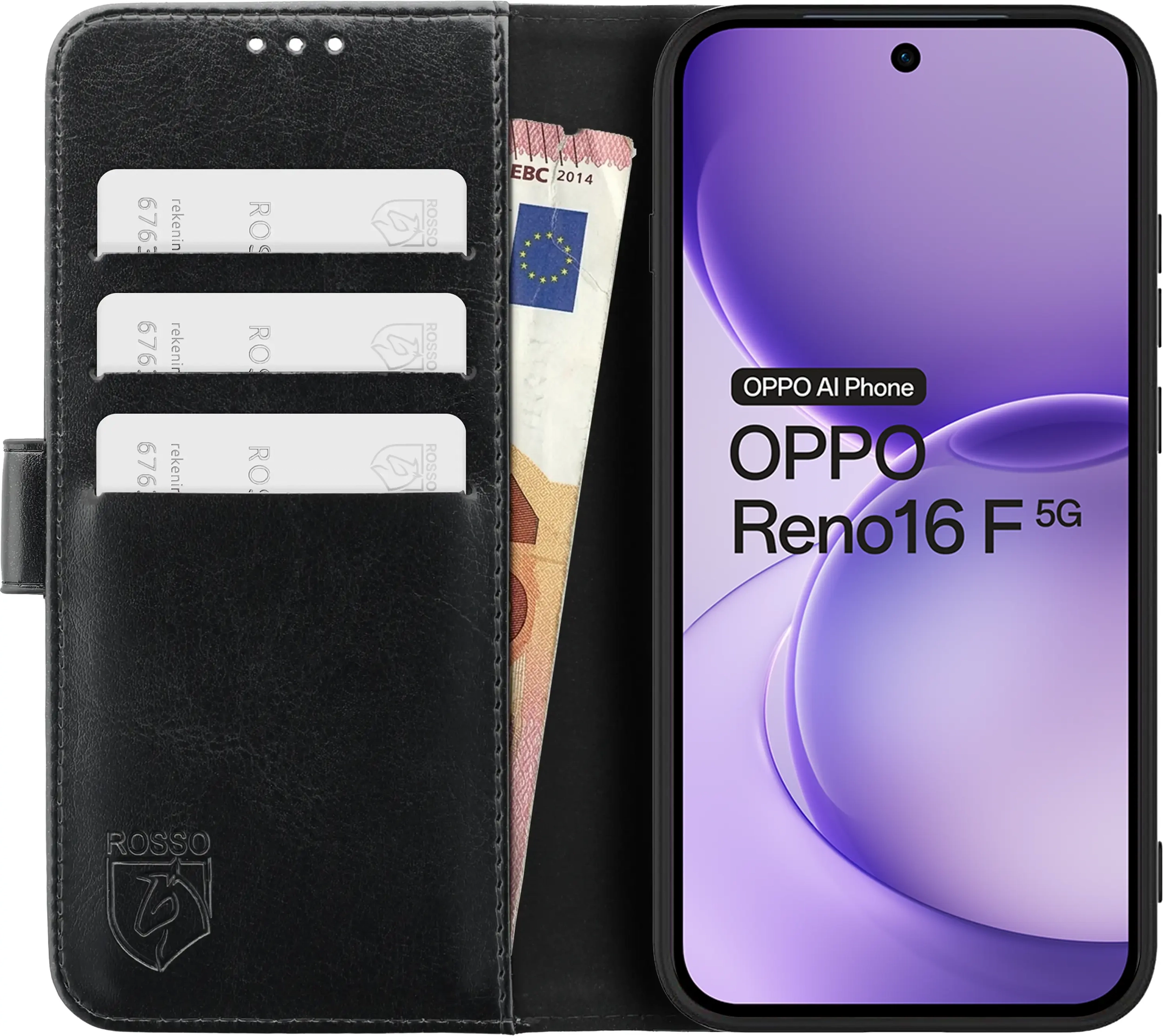 Rosso Element Oppo Reno 16 F Hoesje Book Case Wallet Zwart afbeelding 9