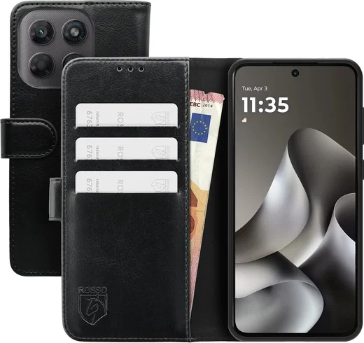 Rosso Element Motorola G47 Hoesje Book Case Wallet Zwart afbeelding 1