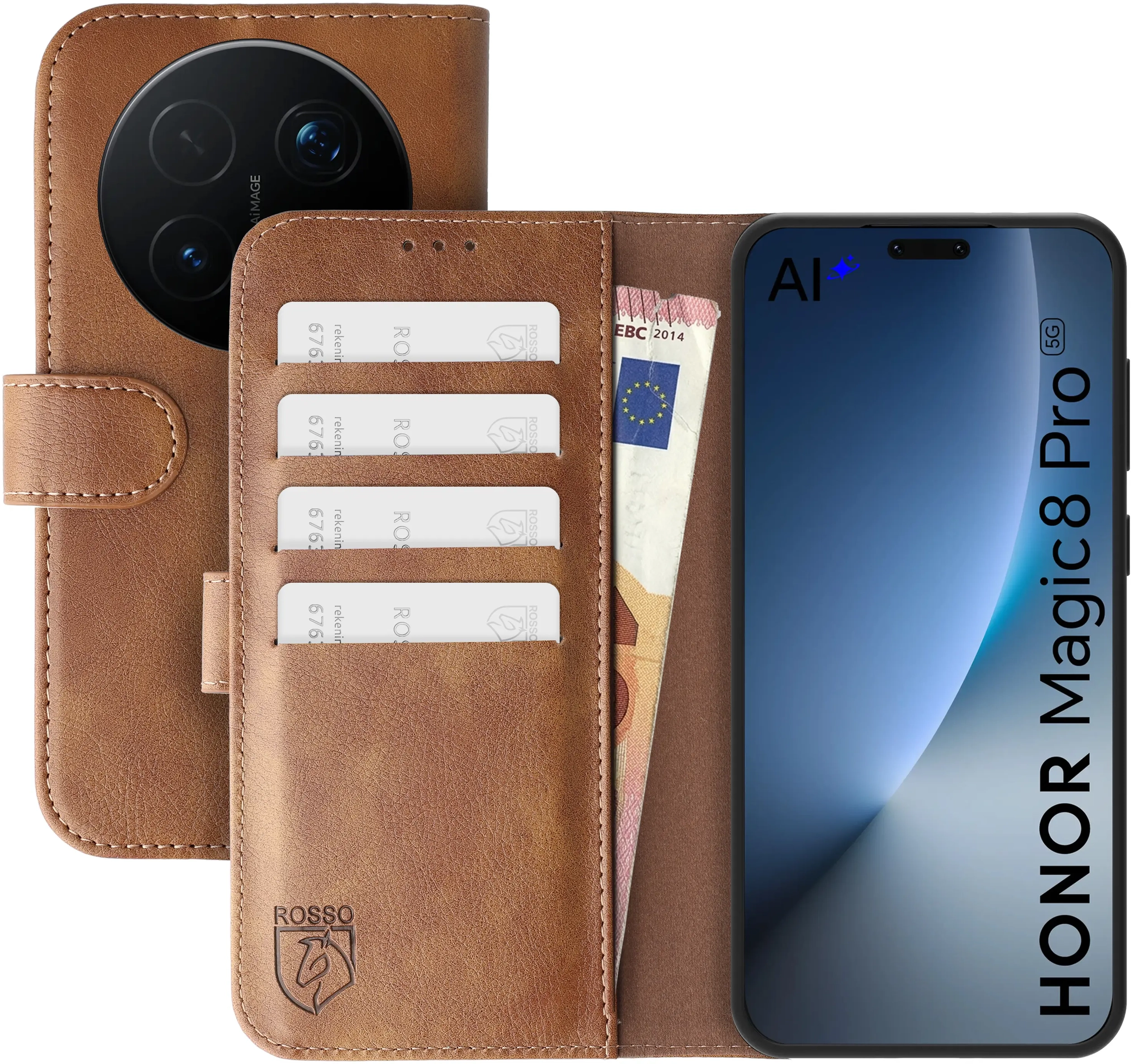 Rosso Element Honor Magic 8 Pro Hoesje Book Case Wallet Bruin afbeelding 1