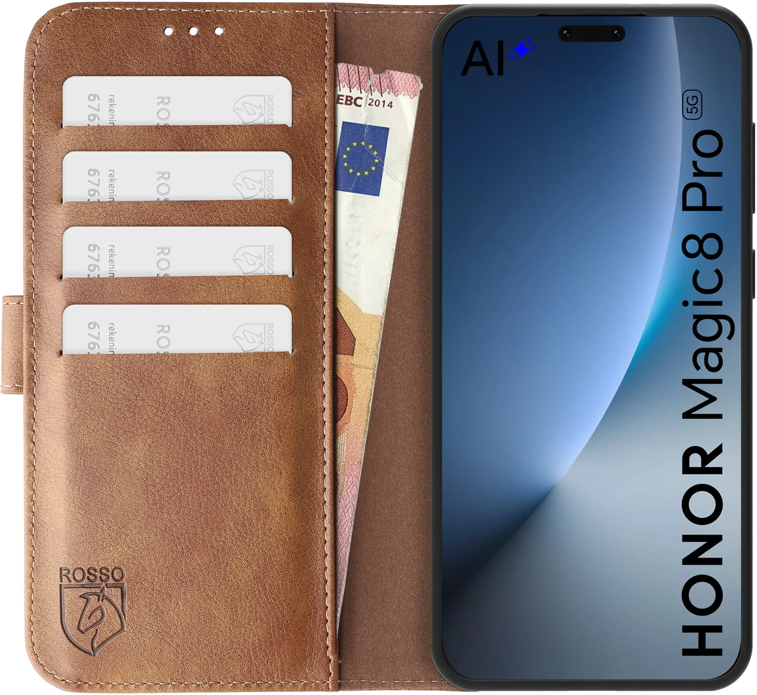 Rosso Element Honor Magic 8 Pro Hoesje Book Case Wallet Bruin afbeelding 14