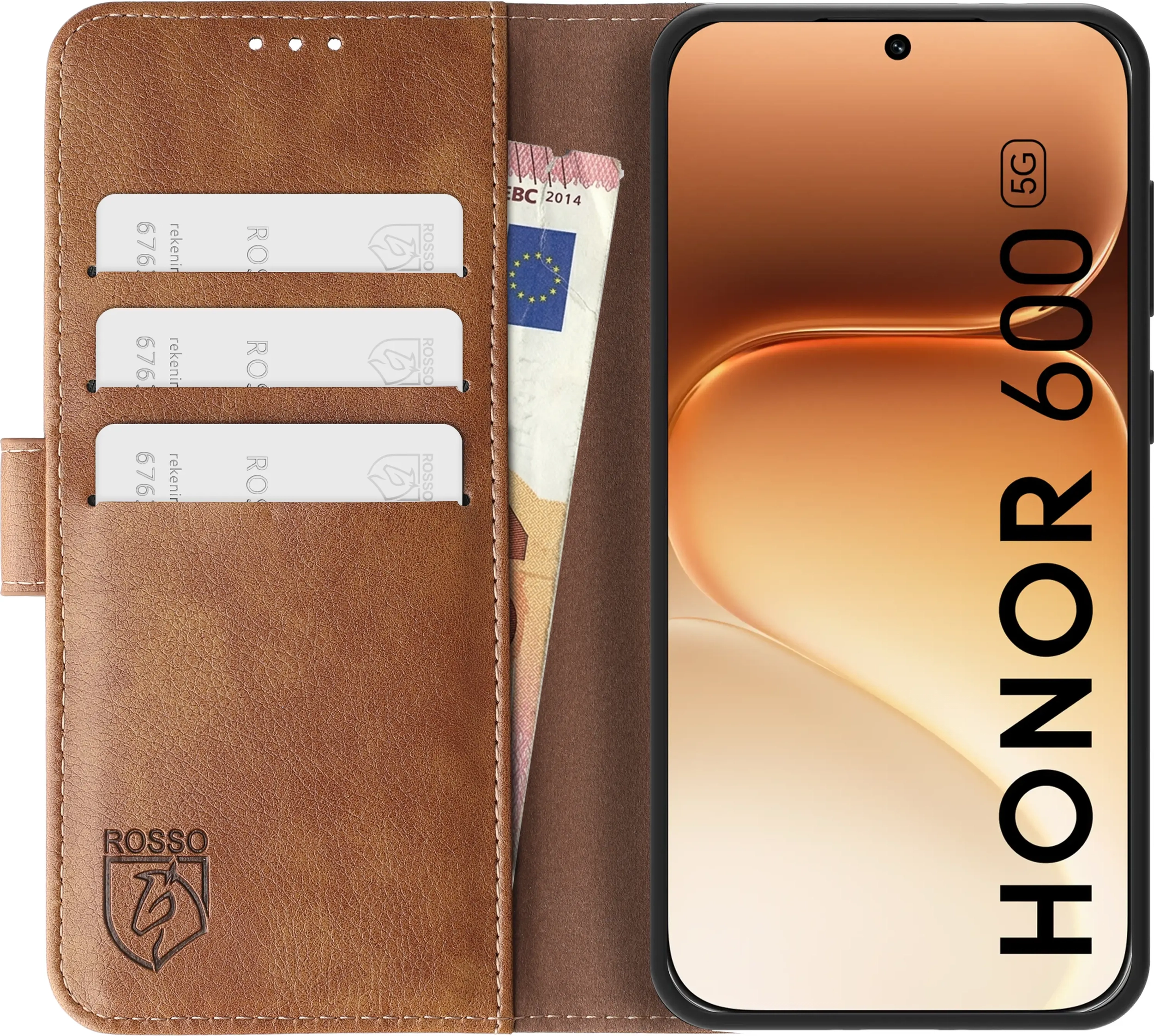 Rosso Element Honor 600 Hoesje Book Case Wallet Bruin afbeelding 14