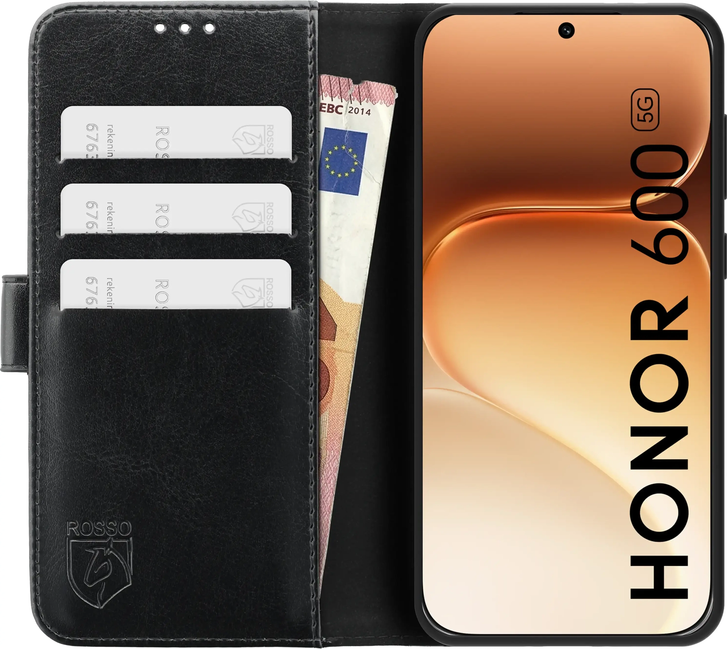Rosso Element Honor 600 Hoesje Book Case Wallet Zwart afbeelding 15
