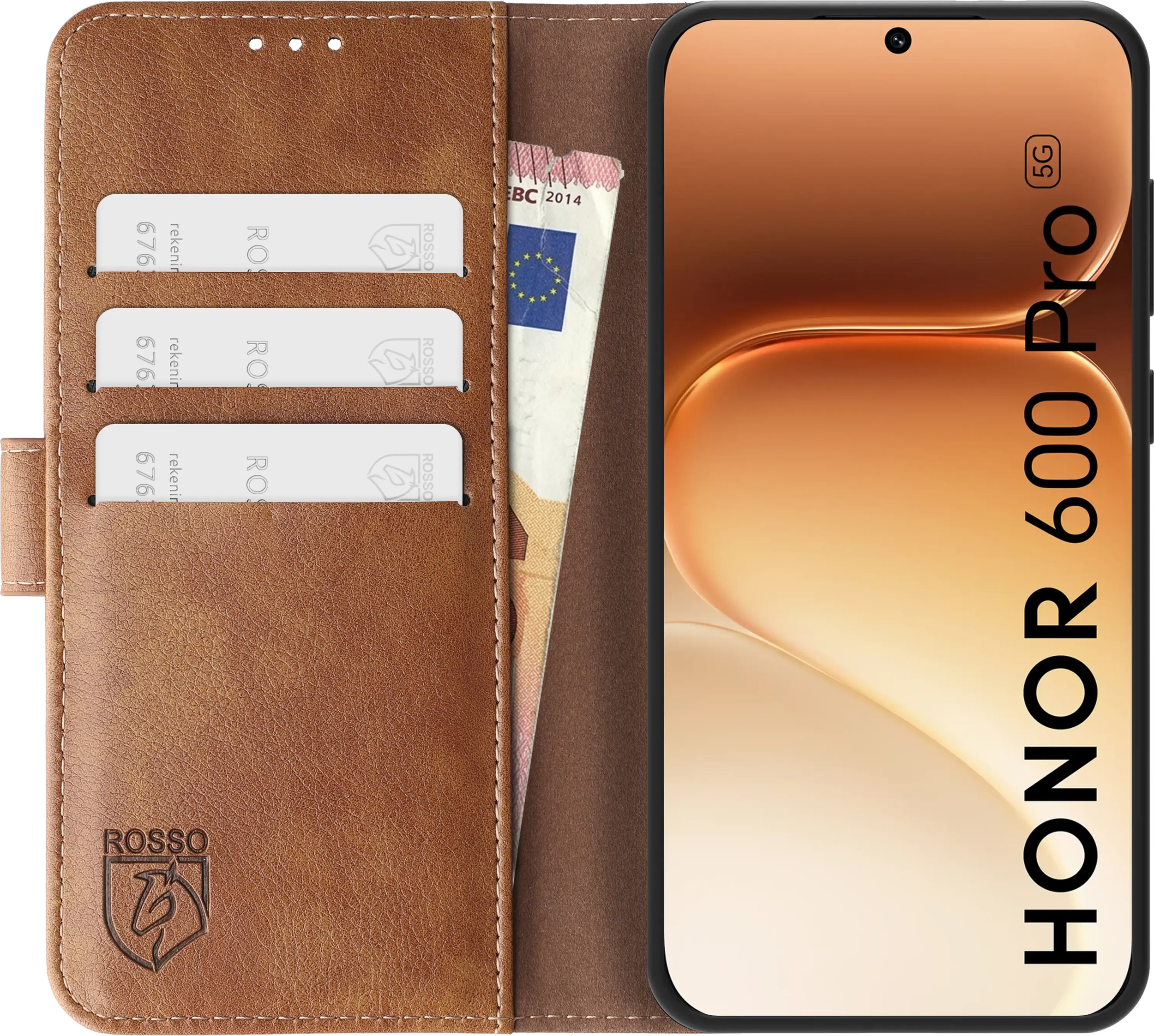 Rosso Element Honor 600 Pro Hoesje Book Case Wallet Bruin afbeelding 14