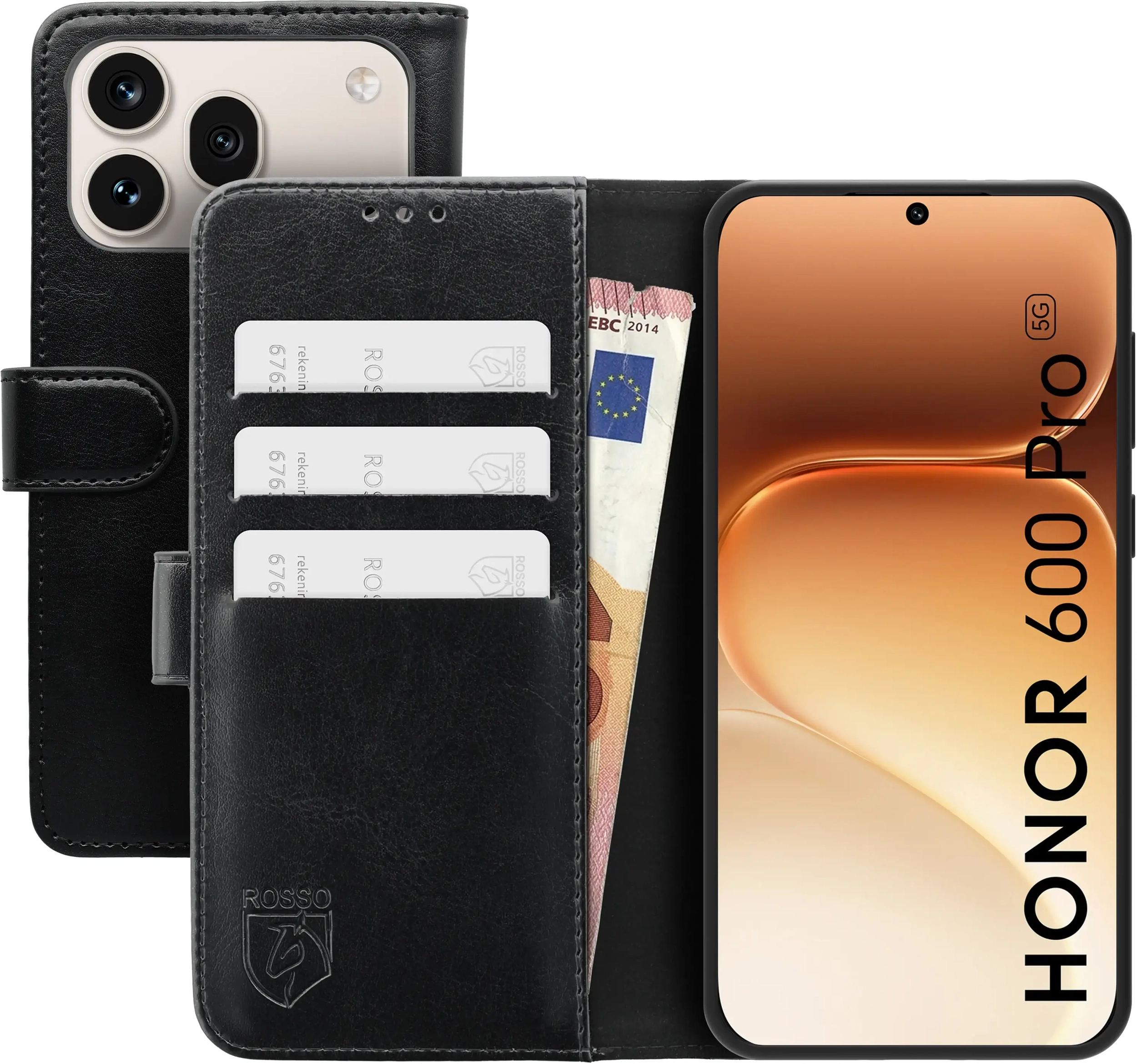 Rosso Element Honor 600 Pro Hoesje Book Case Wallet Zwart afbeelding 1