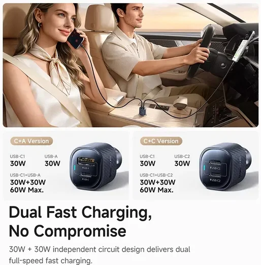Baseus PrimeTrip VP2 60W USB / USB-C Autolader Zwart afbeelding 6