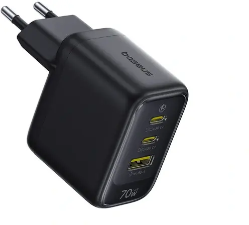 Baseus EnerFill FE22 GaN Snellader 70W 2x USB-C + USB-A Oplader Zwart afbeelding 2