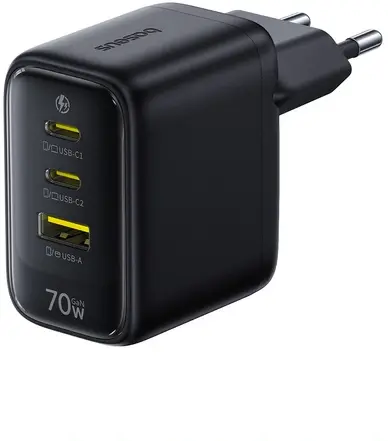 Baseus EnerFill FE22 GaN Snellader 70W 2x USB-C + USB-A Oplader Zwart afbeelding 1