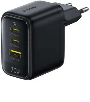 Baseus EnerFill FE22 GaN Snellader 70W 2x USB-C + USB-A Oplader Zwart