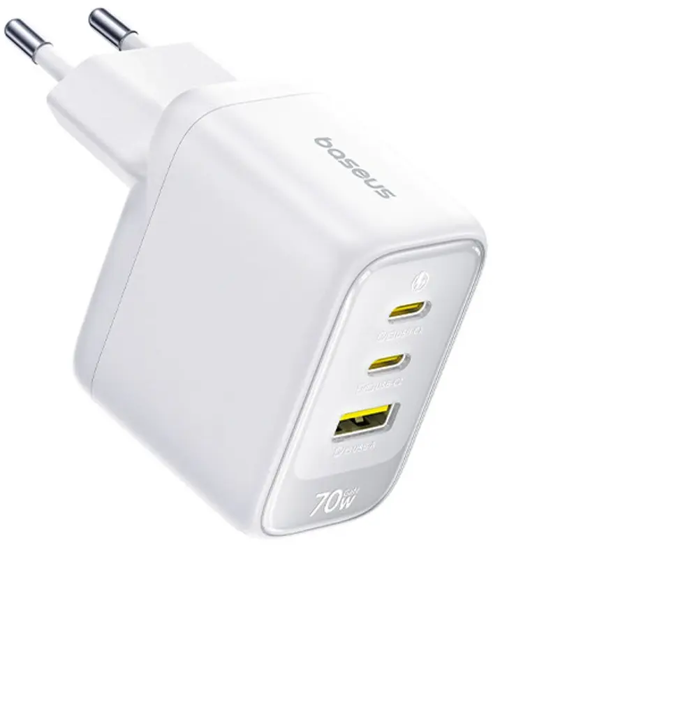 Baseus EnerFill FE22 GaN Snellader 70W 2x USB-C + USB-A  USB Oplader wit afbeelding 5