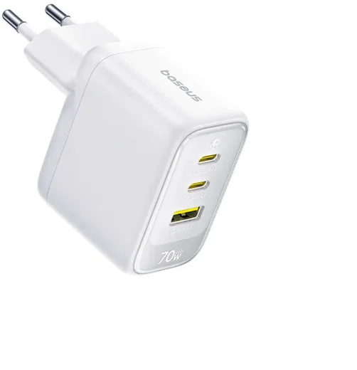 Baseus EnerFill FE22 GaN Snellader 70W 2x USB-C + USB-A  USB Oplader wit afbeelding 5