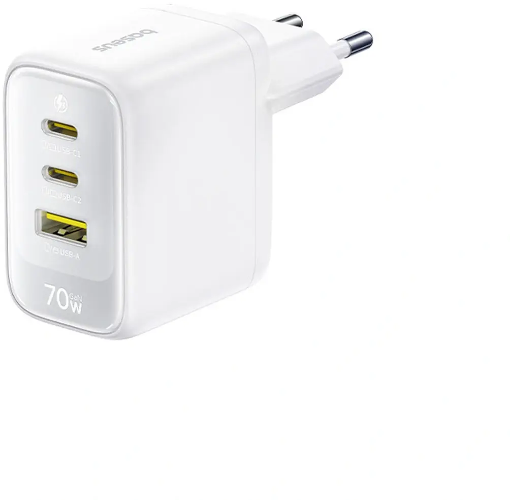 Baseus EnerFill FE22 GaN Snellader 70W 2x USB-C + USB-A  USB Oplader wit afbeelding 1
