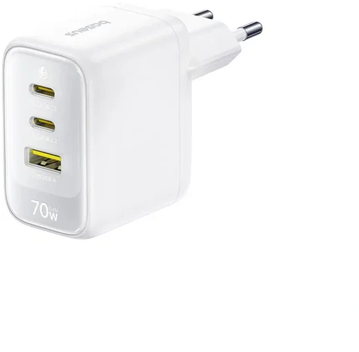 Baseus EnerFill FE22 GaN Snellader 70W 2x USB-C + USB-A  USB Oplader wit afbeelding 1